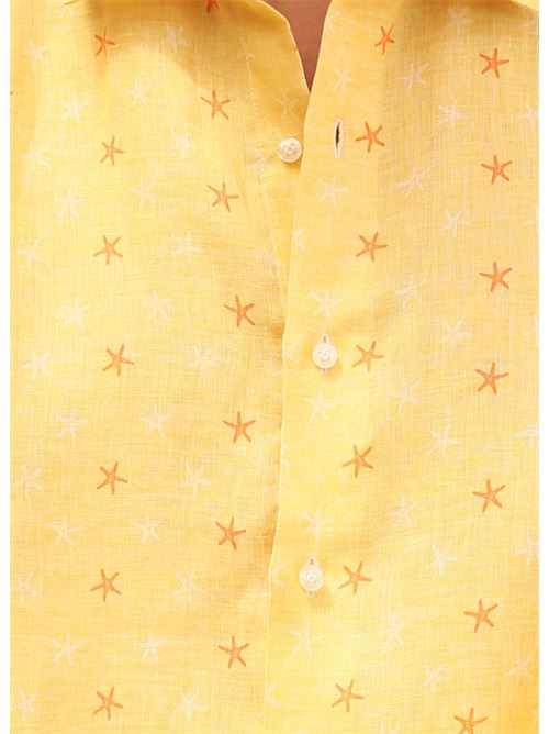 camicia sartoriale in puro lino con fantasia stelle marine Mik Mak | CAMICIAINLINOSTELLEMARINEARANCIO